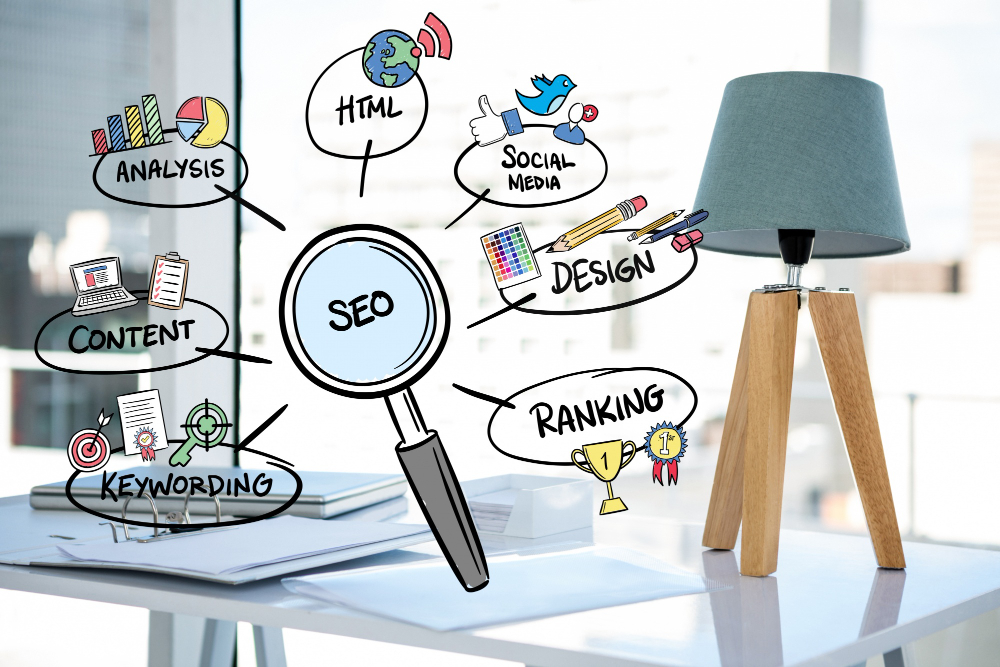 Magnifying glass showing SEO concept